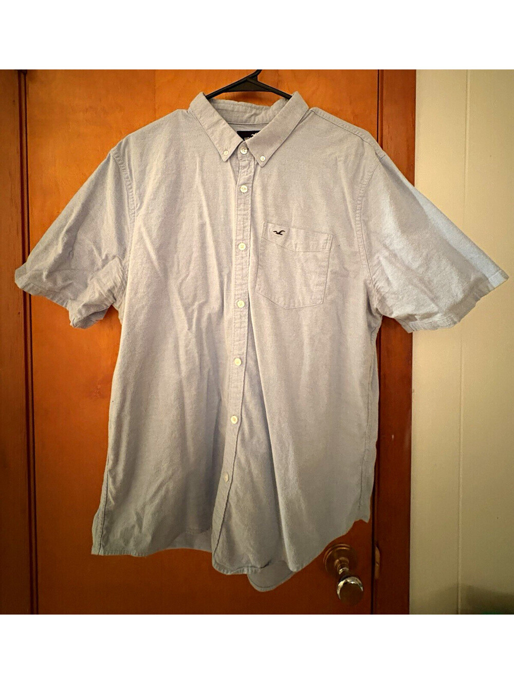 Hollister Epic Flex Men's XL Solid Blue Short Sleeve Stretch Button-Down Shirt